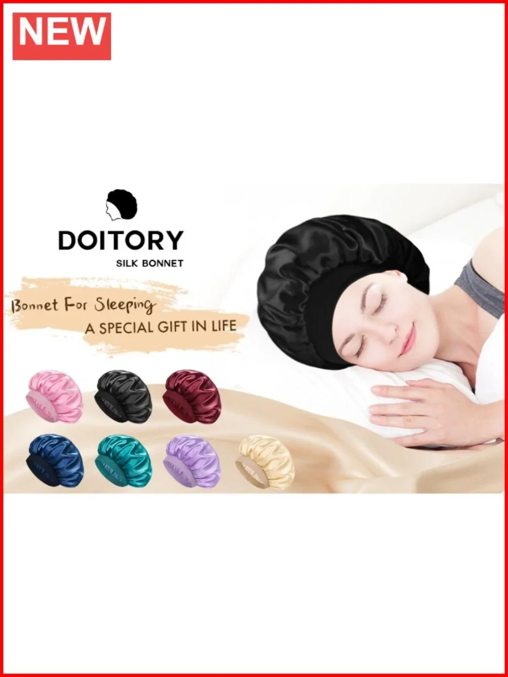 Double Layer Satin Sleep Cap for Curly Hair – Silk Bonnet Hair Protection